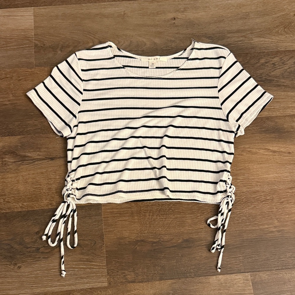 Miami White and Black Striped Short Sleeve Tee